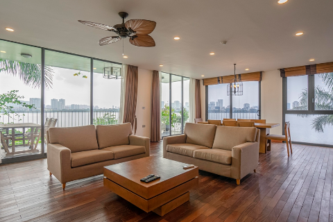 Lake view 3 bedroom apartment with a spacious balcony for rent on Quang Khanh street, Tay Ho