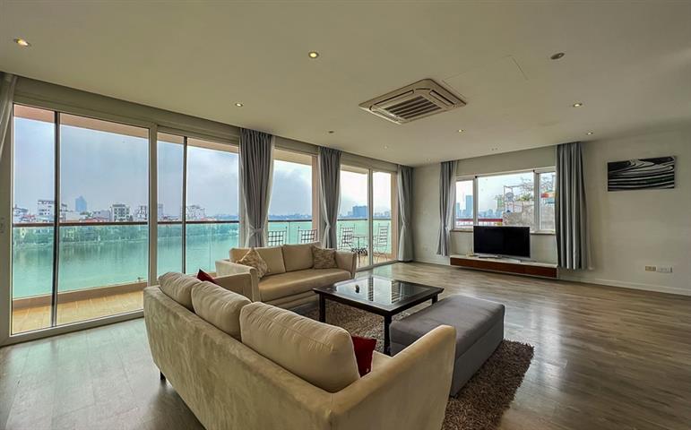 Lake view 2 bedroom apartment with a spacious balcony for rent on Quang An street