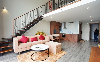 Duplex design 1-bedroom apartment for rent in Pentstudio 699 Lac Long Quan Tay Ho Hanoi luxury apartment