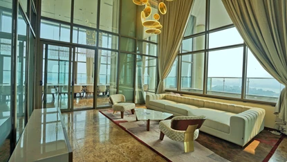 Lake view duplex apartment with a private swimming pool for rent in Oakwood Residence, Tay Ho, Hanoi