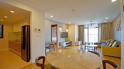 Spacious 2-bedroom apartment with balcony for rent in city center, Vincom Hoang Thanh building, Ha Noi