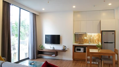 Cozy style and wooden floor studio for rent in Dao Tan, Ba Dinh