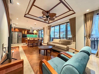 Unique and good quality 3 bedroom serviced apartment for rent in center of Tay Ho, To Ngoc Van