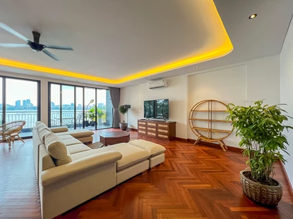 Lake view with big balcony and modern style 4 bedroom apartment for rent in Tay Ho