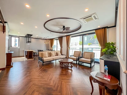 Nice interior and bright 3 bedroom apartment for rent at Dang Thai Mai, Tay Ho