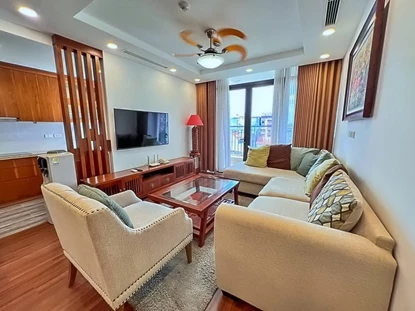 Wooden floor with good furniture 3 bedroom apartment for rent in Tay Ho, To Ngoc Van st