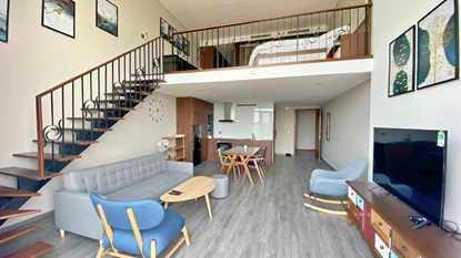 Cosy and modern high floor 1 bedroom duplex apartment for rent in Pent Studio Building, Tay Ho, Hanoi 