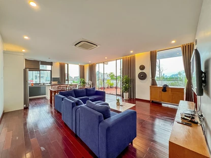 Spacious 2 bedroom apartment with a huge balcony and swimming pool for rent in Tay Ho