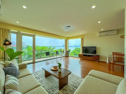 Lake view 3 bedroom apartment with a spacious balcony for rent on Quang An street