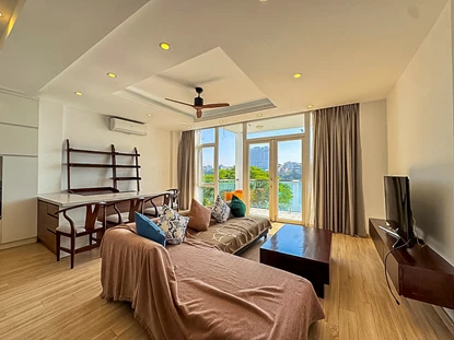 Lake view and charming 2 bedroom apartment for rent on Quang An street, Tay Ho