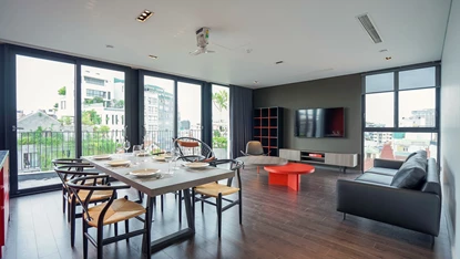 Open view and modern furniture 3-bedroom apartment for rent on To Ngoc Van Street, Tay Ho area