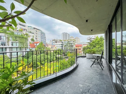 Charming and unique design 3-bedroom apartment with huge balcony for rent on To Ngoc Van Street, Tay Ho area