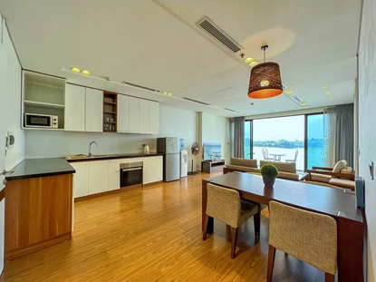 Lake view and modern 2 bedroom apartment for rent in Yen Phu Village, Tay Ho