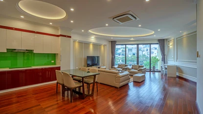 Modern 2 bedroom apartment with spacious living room and lake space for rent in Yen Phu Village, Tay Ho