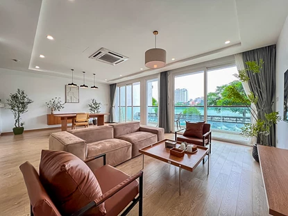 Spectacular lake view and modern 3 bedroom apartment for rent in Tay Ho, Hanoi