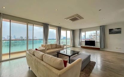 Lake view 2 bedroom apartment with a spacious balcony for rent on Quang An street