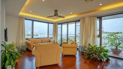 Lake view apartment with 2 bedrooms and 1 workroom for rent in Quang Khanh, Tay Ho