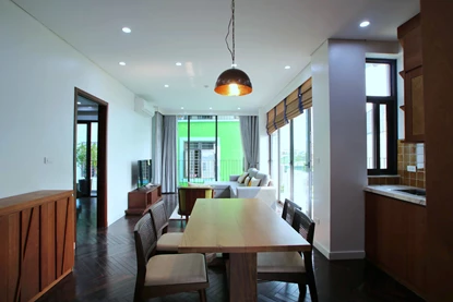 Lake view 2 bedroom apartment with good quality furniture for rent on Dang Thai Mai street