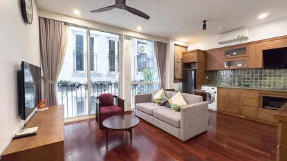 Cozy 02-Bedroom apartment with Indochine style for rent on Kim Ma Str, Ba Dinh