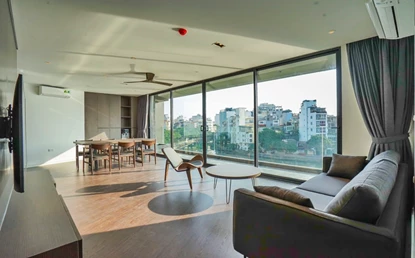Lake view apartment with 2 bedrooms and modern design for rent in Truc Bach, Hanoi