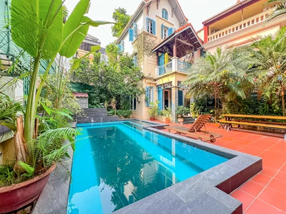 Charming 4-bedroom house with outdoor furniture and private swimming pool for rent on To Ngoc Van Street, Tay Ho area