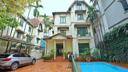Swimming pool and garden villa with 4 bedrooms for rent in To Ngoc Van, Tay Ho