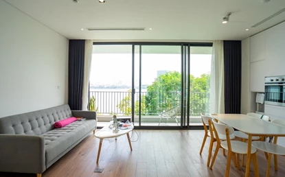 Lake view and modern 2 bedroom apartment for rent on Nhat Chieu Street, Tay Ho