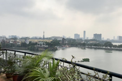 Lake view penthouse with 2 bedrooms, huge balcony for rent in Truc Bach, Hanoi