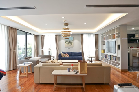 Luxurious 3 bedroom apartment with beautiful balcony for rent in Hoan Kiem district, Hanoi.