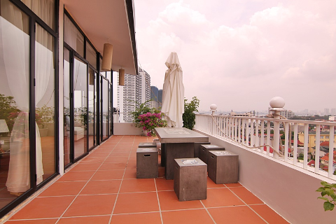 Lake view 3 bedroom apartment on the top floor with a huge terrace for rent on To Ngoc Van street, Tay Ho