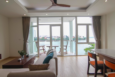 Lake view apartment with 2 bedrooms and nice balcony for rent on Quang An street, Tay Ho