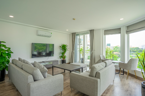 Spacious and lake view 3 bedroom apartment for rent on To Ngoc Van street, Tay Ho