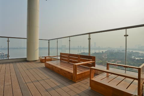 Lake view duplex apartment with a private swimming pool for rent in Oakwood Residence, Tay Ho, Hanoi