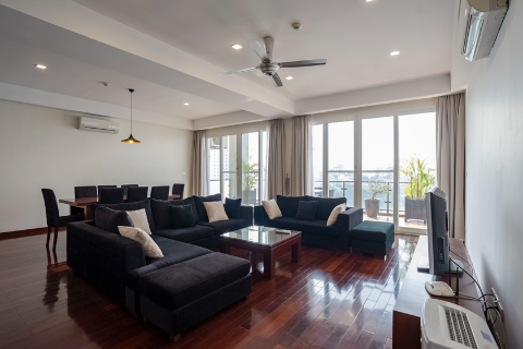 Lake view apartment with 3 bedrooms and a spacious balcony for rent in Tay Ho, free gym