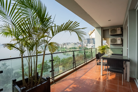 Lake view 3 bedroom apartment with a spacious balcony for rent on Xuan Dieu street, free gym