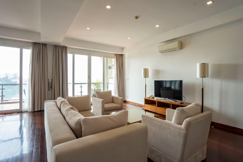 Lake view 3 bedroom apartment with a spacious balcony for rent on Xuan Dieu street, free gym