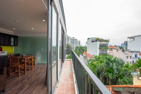 Bright one bedroom apartment with 2 balconies on the top floor for rent in Dang Thai Mai, Tay Ho