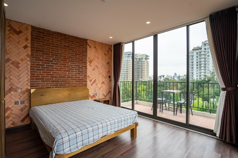 Bright one bedroom apartment with 2 balconies on the top floor for rent in Dang Thai Mai, Tay Ho