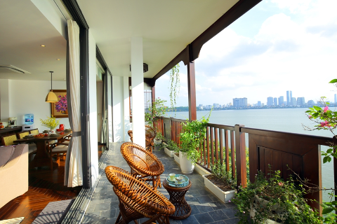 Lake view 02 bedroom apartment with a spacious balcony for rent in Yen Phu village, Tay Ho