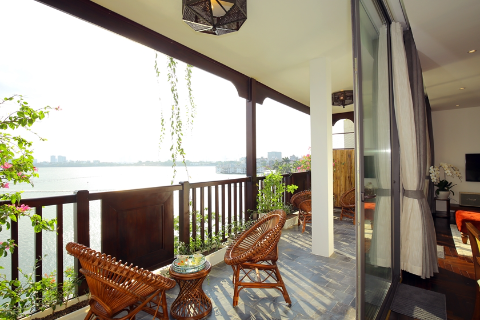 Lake view 02 bedroom apartment with a spacious balcony for rent in Yen Phu village, Tay Ho