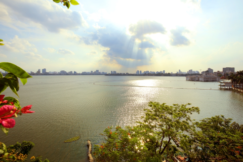 Lake view 02 bedroom apartment with a spacious balcony for rent in Yen Phu village, Tay Ho