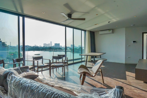 Lake view apartment with 2 bedrooms and modern design for rent in Truc Bach, Hanoi