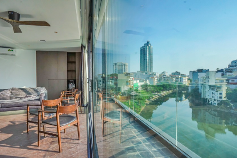 Lake view apartment with 2 bedrooms and modern design for rent in Truc Bach, Hanoi
