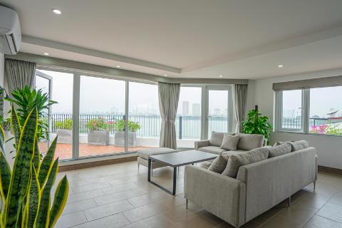 Beautiful lake view 2 bedroom apartment on the top floor with a huge balcony for rent in Tay Ho