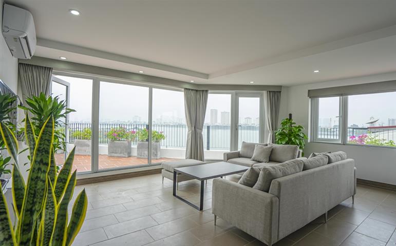 Beautiful lake view 2 bedroom apartment on the top floor with a huge balcony for rent in Tay Ho