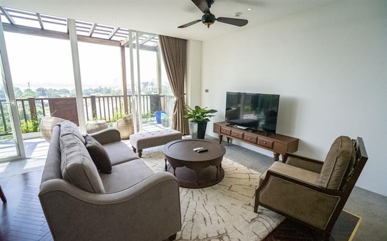 Lake view 3 bedroom apartment with a large balcony for rent on Xom Chua street, Tay Ho