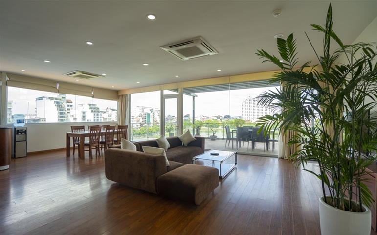 Lake view 2 bedroom apartment with a huge balcony for rent on Quang An street, Tay Ho