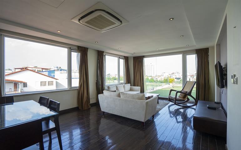 Lake view 1 bedroom apartment with a huge balcony for rent on Quang An street, Tay Ho