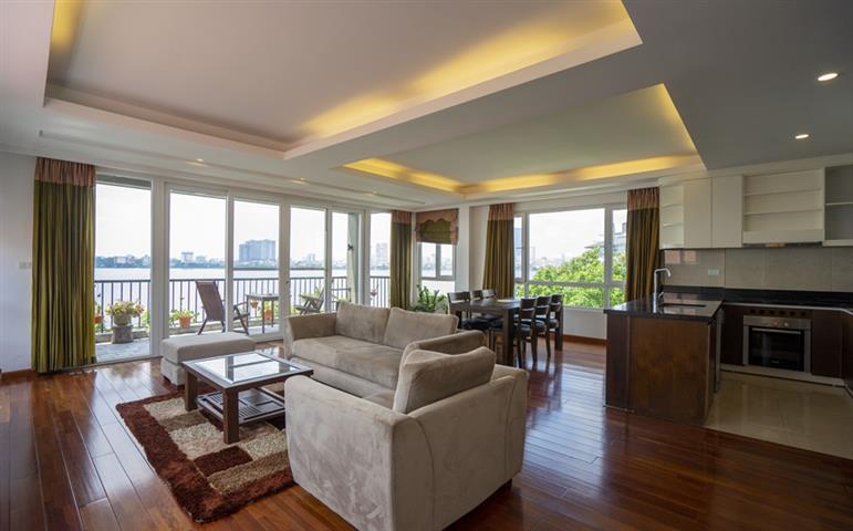 Lake view apartment with 3 bedrooms for rent on Quang Khanh street, Tay Ho.