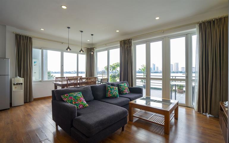 Lake view 2 bedroom apartment with a large balcony for rent on Quang Khanh street, Tay Ho.